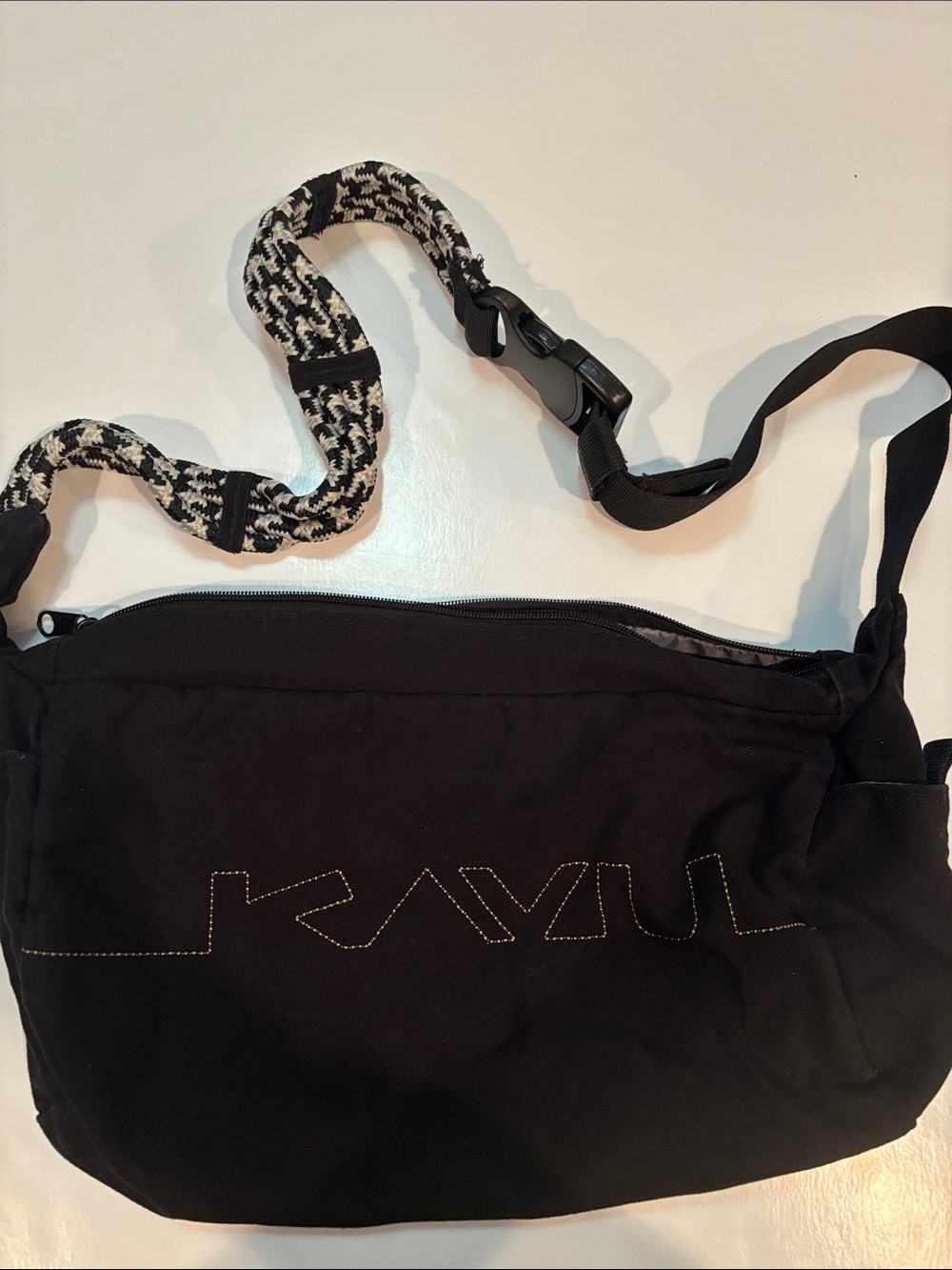 KAVU Black Bag with Patterned Woven Strap